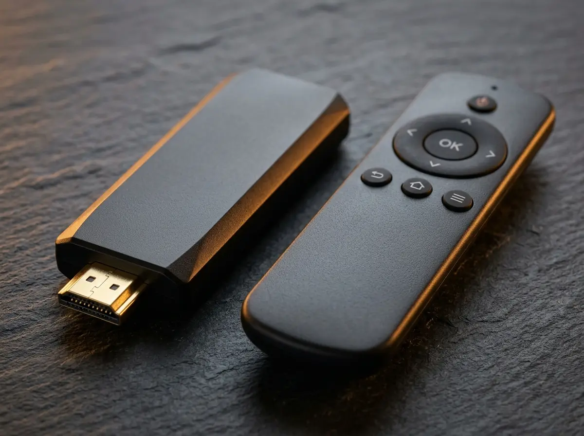 Close-up of EZStream gold-plated HDMI plug and matte black chassis