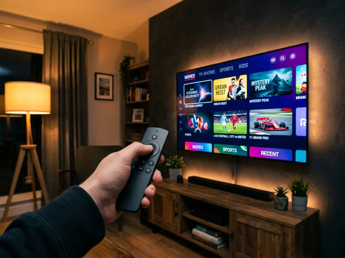 Aiming remote at TV and browsing 4K content